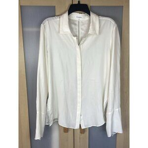 FRAME Silk Blouse Ivory White Sz L Lace Boho Party Career Designer Luxury Preppy